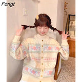 New Spring Women Cardigans Loose Hollow out Sweet Japan style Knitted Cotton coat Floral embroidery female