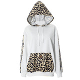 Fongt Has F24TP161 Women's Autumn And Winter New Leopard Splicing Drawstring Pocket Loose Casual Hooded