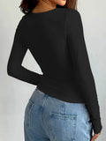 Summer Solid Crew Neck T-Shirt, Casual Long Sleeve Top For Spring & Fall,Women's Clothing-Outfit