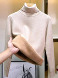Turtleneck Slim Sweater Womem Warm Poleras Plush Lined Thicken Knit Pullover Korean Pulls Soft Knitwear Jumper Sueter
