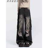 Fongt Street Ins Do Old Tuxed Hole Jeans Women's New High-Rise Loose Thin Leg Pants