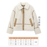 Fongt Women's Autumn And Winter Fashion Colliding Splicing Lead Resin Zipper To Keep Warm Imitation Lamb Jacket
