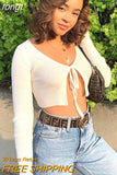 T-Shirts Long Sleeve Tees Women Backless Chain Green Tshirt Autumn Pullover Streetwear Solid Black T Shirt Cut Out