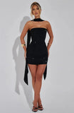 Sequin Tube Bodycon Mini Dress With Sparkle Scarf Collar-Outfit