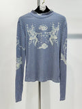 Fongt Round-Necked Shirt Women 2025 Spring New Fashion Printing Design Long-Sleeved High-End Feel