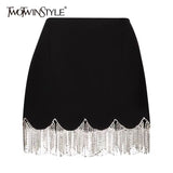 TWOTWINSTYLE Black Patchwork Chain Casual High-waisted Skirt Females Korean Fashion A Line Mini Skirts For Women 2021 Summer