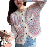Fongt Stripe Retro Small Fragrant Wind 2024 Spring And Autumn New Coat Women's Long Sleeve Bump Color Sweater Knit Cardigan Women-Outfit