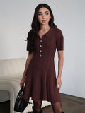Fongt Mini Dress Knitted High-Waisted Umbrella Dress 2025 Spring/Summer Retro Elegant