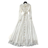 Fongt Wear Women's Dress 2025 New Retro Elegant Single-Drace Buckle Waist-Repair Temperament Lace Dress
