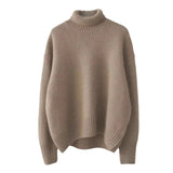 Fongt 2025 New Thick Solid-Colored Cashmere Knitted Shirt Women High-Collar Short-Sleeve Loose Lazy Sweater