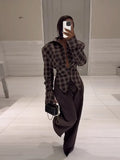 Fongt Temperament Commuting Retro Plaid Long Sleeves To Collect Waist Thin Shirt 2025 Autumn Explosion
