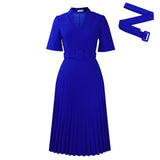 Fongt Women's Summer New Short-Sleeved V-Neck Pressure Folded High-Waist Fashion Temperament Waist African Dress