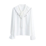 White Bow 2023 Sweet Chiffon Blouses Loose Tops Korean Flare Long Sleeve Shirts Women Autumn Female Ropa De Mujer