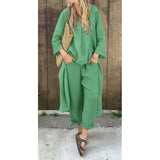 Fongt Spring And Autumn Cotton Tamply Size Women's Loose Casual V-Neck Long-Sleeved Trousers Two-Set Set
