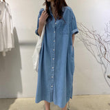 Women Summer Dress 2023 Loose Casual Denim Midi Skirt Single Breasted Cardigan Skirt Temperament Simple