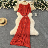 Fongt Vintage Hollow Crocheted Shoulder Sling Knitted Shirt Two Sets Of Women's Half-Dress
