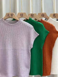 Summer New Half-High Collar Knitted Short-Sleeved Women's Thin T-Shirt With Loose Knitted Half-Sleeved Vest