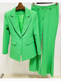 QUALITY Newest 2023 Designer Runway Suit Set Women's Career Fashion Single Button Slim Fitting Blazer Flare Pants