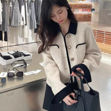 New Small Fragrant Style Short Style Coat Small Square Collar Fashion Temperament Single-Breasted Imitation Double-Sided Knitted Cardigan Girl-Outfit