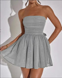 Fongt Sexy Shoulderless Strap-Less Braided Sleeveless Body-Cuffed Dress Super Short Skirt Black Small Gift