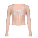 Long-Sleeved Blouses With 2024 Lace Lace Stitched Square Collar T-Shirts In Early Autumn-Outfit