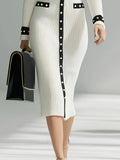 Fongt And Winter High-End Fashion Single-Dcupuncture Knitted Dress Long Bumpy Dress