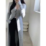Fongt Ins Design Long Sleeve V-Neck Knitted Dress Woman