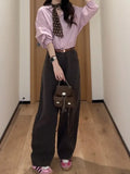Fongt Version Of The Design Sense Of Small Thin And Comfortable Temperament Pure Simple Collar Shirt + Curry Pants
