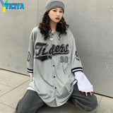 T Shirt Baseball Short Sleeve Shirt Letter Print Crop Top Women White Tshirt Unisex Hip Hop Y2k Clothes Tee Shirts