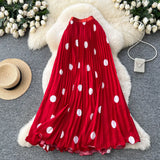 Fongt Fashion Folding Wave Half-Dress French Sweet High-Waisted A-Shaped Skirt Mid-Long Folds Skirt