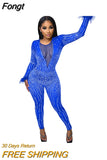 Beautiful Sheer Mesh Crystal Jumpsuits Rompers Sparkle O Neck Sequins Night Out Jumpsuits Clubwear Christmas