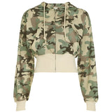 Fongt Camouflage Print Splicing Hooded Tycoat With Short Sweater Straight Trousers Two Sets