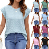 2024 New Round Collar Jacquard Solid Color Short-Sleeved Casual T-Shirt Vest-Outfit