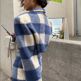 Winter Plaid Vintage Tweed Two Piece Set Korea Women Single-Breasted Woolen Short Jacket Coat + Mini Skirt 2 Piece