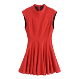 Fongt New Women's Collection Wave Wide Swing Mini Sleeveless Dress