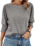Fongt Women's 2025 Spring/Summer Fashion Sleeve 7-Sleeve T-Shirt Round Collar Basic Lace Sleeve