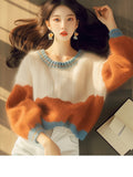 Fongt Stitched-In Printed Knitted Sweater 2025 Autumn And Winter New Korean Niche Design Soft-Clip Collar Top