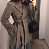 Women Wool Coat Fashion Winter Coat Women Clothing Short Basic Jacket Casual Belt Ladies Woolen Coats Manteau