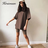 Summer Cotton Loose Sets Women 2021 Oversized Two Pieces T Shirts and High Waist Knitted Shorts Outfits