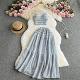 Fongt Reduction Suit Female Summer Outfit 2023 New Sling Jacket Short Style Versatile Big Swing Skirt Sweet Two Sets Of Tide-Outfit