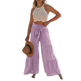 Fongt Women's Fashion Temperament Strap Spliced High-Waisted Folds Broad Leggings Casual Loose Trousers
