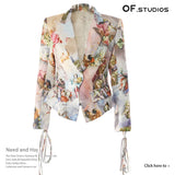 Fongt New Personality Retro Fashion Print Waist Thin Blazer Female 1674