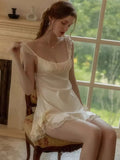 Fongt Silk Sling Pyjamas Women Summer Sexy Pyjamas Beautiful Back Thin Homewear High-End With Chest Pad Lotus Loaf Pyjamas