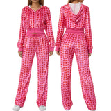 Women's Pants Suits Female Short Coat Heart Print Long Sleeve Tops with Zipper and Pockets Women's Clothes for Spring Fall