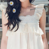 women's summer solid color thin sexy suspender shorts two-piece sleeveless vest cute home service Lace white
