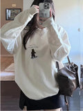 Women Cotton Beige Sweaters 2023 Fall Vintage O Neck Long Sleeves Letter Embroidery Sweaters Female Chic Pullovers-Outfit