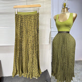 Fongt Fashion Folding Wave Half-Dress French Sweet High-Waisted A-Shaped Skirt Mid-Long Folds Skirt