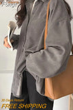 New Fashion Woman Corduroy Jacket Solid Shirt Single Breasted Turn Down Collar Long Sleeve Pocket Button