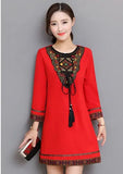 Spring Print Embroidery Folk-Custom Empire Woman Dress Elegant Slim Black Female Dresses Plus Size 4XL Office Lady