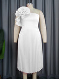 Fongt Fashion Three-Dimensional Flower Dress Sexy Shoulder Slanted Hundredfolded Dresses